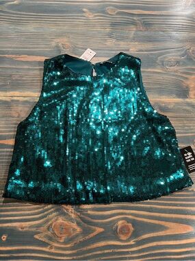 Express Emerald Sequin Sleeveless Crop Top Size S NWT